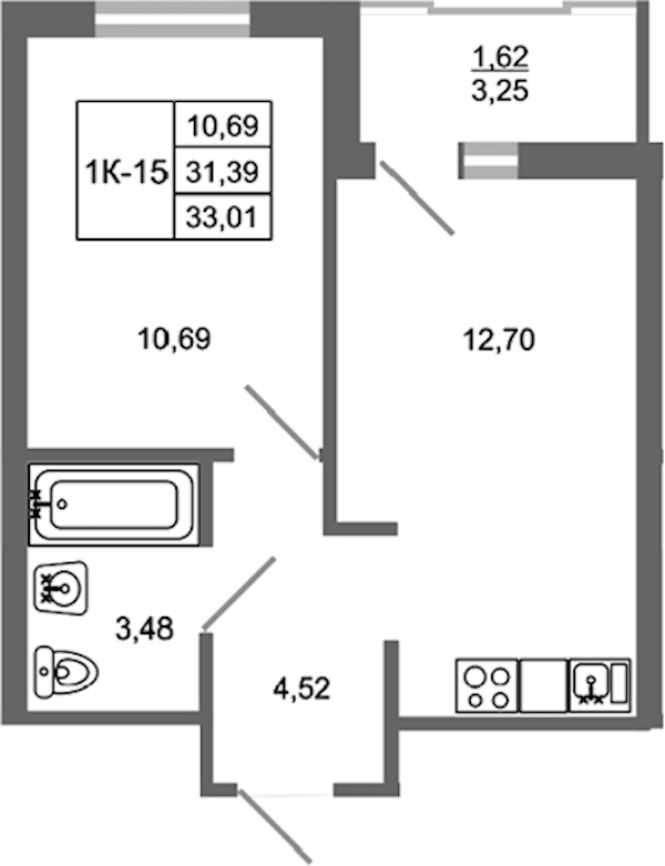 1-комнатная квартира 33.01 м², 14/17 эт., ЖК «Стороны Света 2»